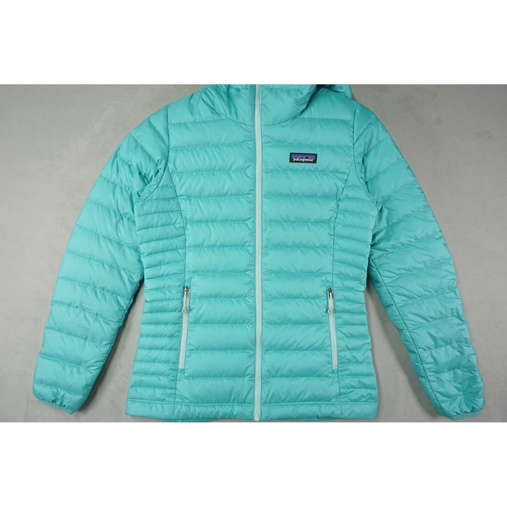 Patagonia‎ Womens Down Sweater Hoody XS Teal Blue Puffer Hiking Jacket